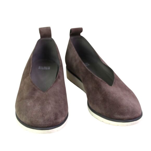 Eileen Fisher BROWN GENUINE LEATHER SUEDE WEDGE 1" ROUND TOE LOAFER SHOES Sz 9.5 - Picture 5 of 10